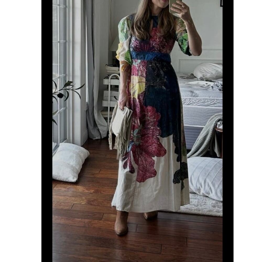 SAAKSHA & KINNI Multicolored Floral Daisy Crew Neck Short Sleeve Dress size XS - Picture 15 of 15
